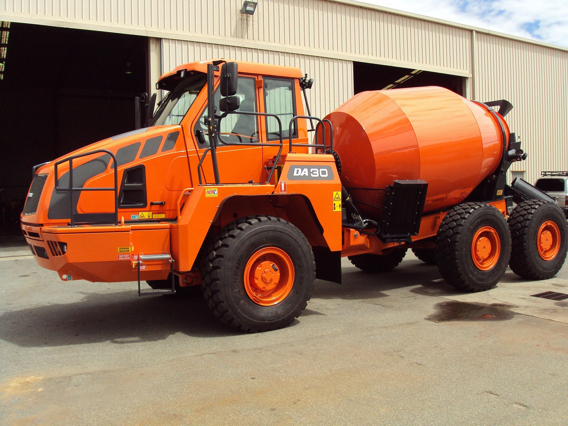 Portable concrete mixer at a construction site